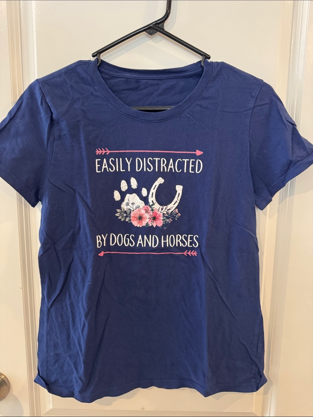Easily Distracted by Dogs and Horses Navy Graphic Tee - Unbranded